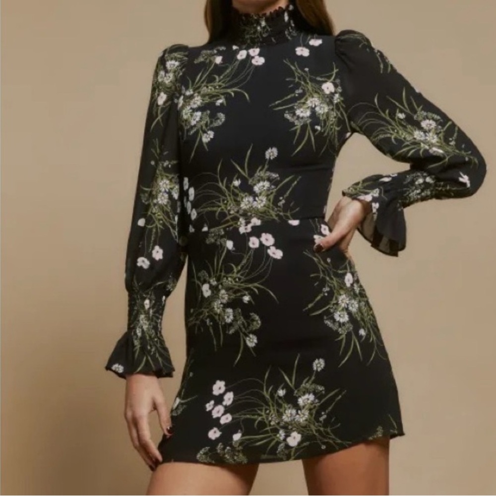 Reformation Black Floral Long Sleeve Dress